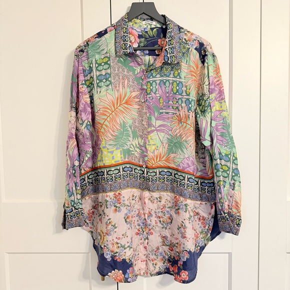JOHNNY WAS Women’s XL Bordona Dubai Button Front Silk Tunic Top in Multi CP25 - Picture 3 of 8